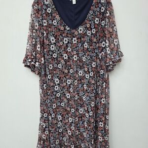 Floral V-Neck Dress with Ruffle Sleeves